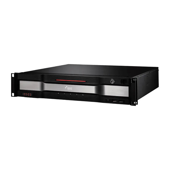 IDIS IR-310D-4TB server showing dual redundant power supplies and connectivity ports.