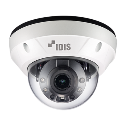 IDIS TC-D5532WRX DirectCX 5MP vandal-resistant IR dome camera featuring heavy-duty IK10 structural housing and IP67 weather protection.