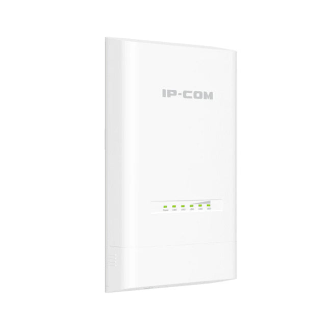 Close-up view of the lower port compartment on the IP-COM CPE122 with the weather cover off, showcasing the Gigabit Ethernet RJ45 PoE input port.