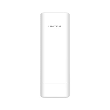 Front angle view of the IP-COM CPE13 5GHz 16dBi ipMAX ac gigabit outdoor CPE in its weather-resistant white housing.