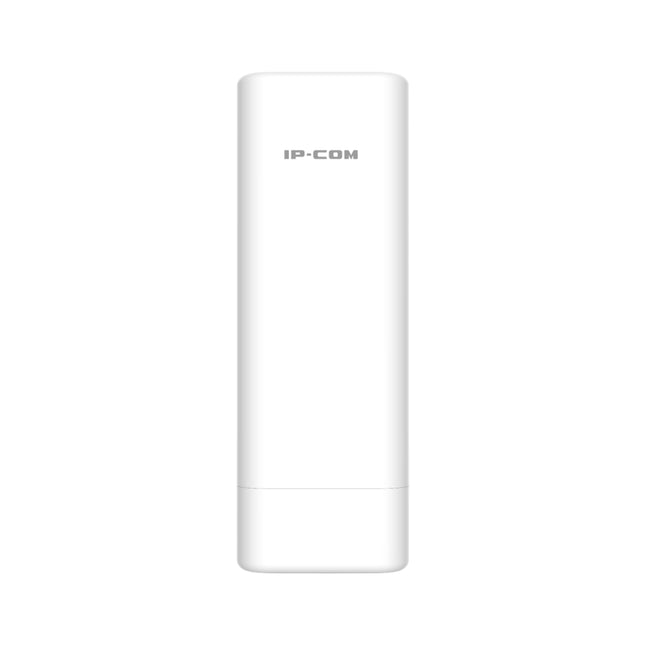 Front angle view of the IP-COM CPE13 5GHz 16dBi ipMAX ac gigabit outdoor CPE in its weather-resistant white housing.