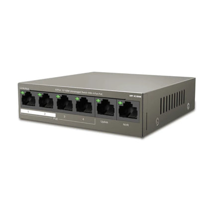 Detailed macro view of the physical hardware toggle DIP switch on the IP-COM switch used to activate the 250-meter long-distance network extension mode.