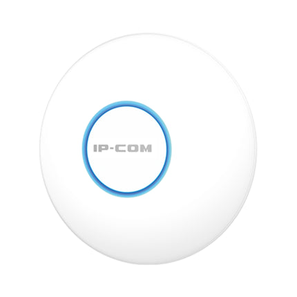 IP-COM iUAP-AC-Lite 1167Mbps wireless access point neatly installed on a commercial office ceiling for distributed Wi-Fi coverage.