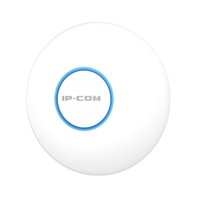 IP-COM iUAP-AC-Lite 1167Mbps wireless access point neatly installed on a commercial office ceiling for distributed Wi-Fi coverage.