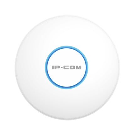 Front view of the round white IP-COM iUAP-AC-Lite 802.11ac dual-band ceiling access point featuring a minimalist low-profile design.