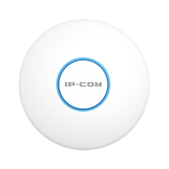 Front view of the round white IP-COM iUAP-AC-Lite 802.11ac dual-band ceiling access point featuring a minimalist low-profile design.
