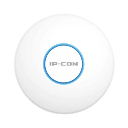 The low-profile IP-COM Pro-6-Lite dual-band access point mounted flush onto a clean corporate office ceiling tile.