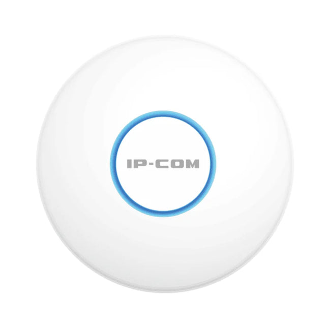 The low-profile IP-COM Pro-6-Lite dual-band access point mounted flush onto a clean corporate office ceiling tile.