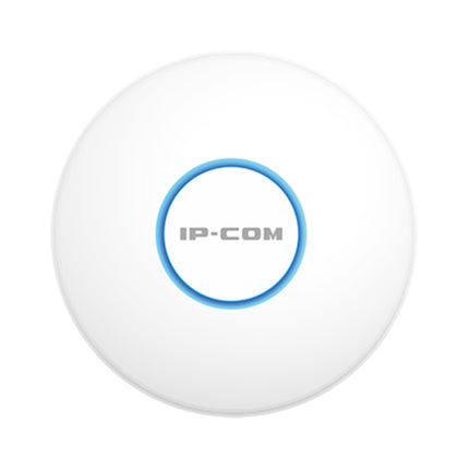 Front view of the white round IP-COM Pro-6-Mini AX1500 Wi-Fi 6 dual-band ceiling access point.