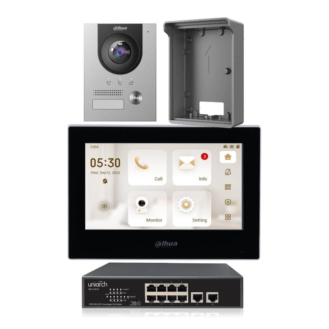 Dahua Intercom Kit, Black 7 - inch Touch Screen Monitor, Outdoor Station, KIT - DHI - 7INBLK2202F - P - CCTV Guru