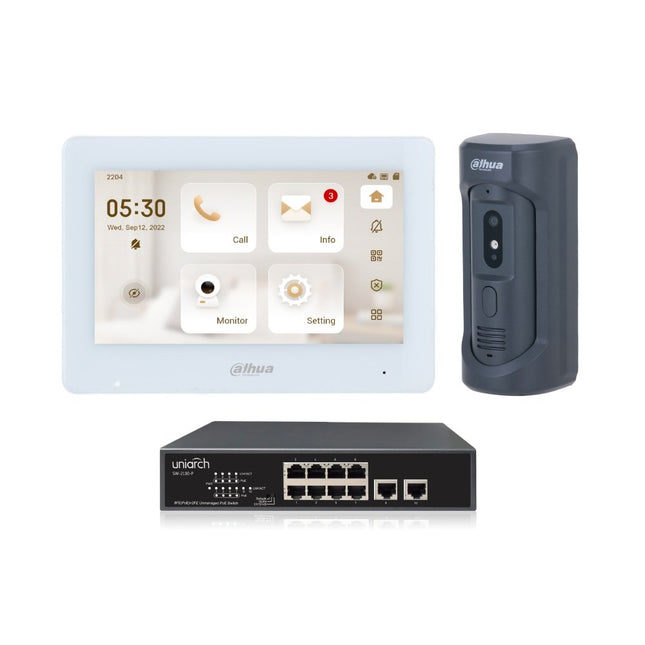 Dahua Intercom Kit, White 7 - inch Touch Screen Monitor and Black Outdoor Station, KIT - DHI - 7INWHT2101E - P - CCTV Guru