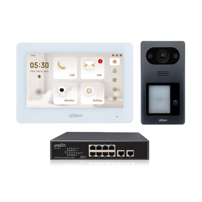 Dahua Intercom Kit, Outdoor Station with Mifare Card Reader and White 7 - inch Touch Screen, KIT - DHI - 7INWHT3211D - P - CCTV Guru