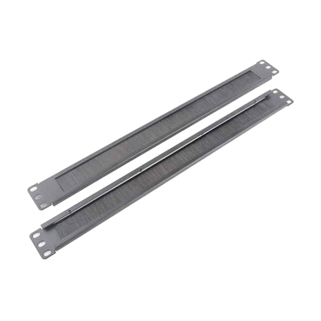 LDR 1U 19-inch server rack cable management brush panel strip in black.