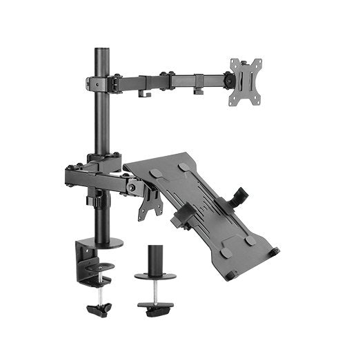 Brateck Economical Double Joint Articulating Steel Monitor Arm with Laptop Holder Fit Most 13' - 32' Monitors, Up to 8kg/Screen VESA 75x75/100x100 - CCTV Guru