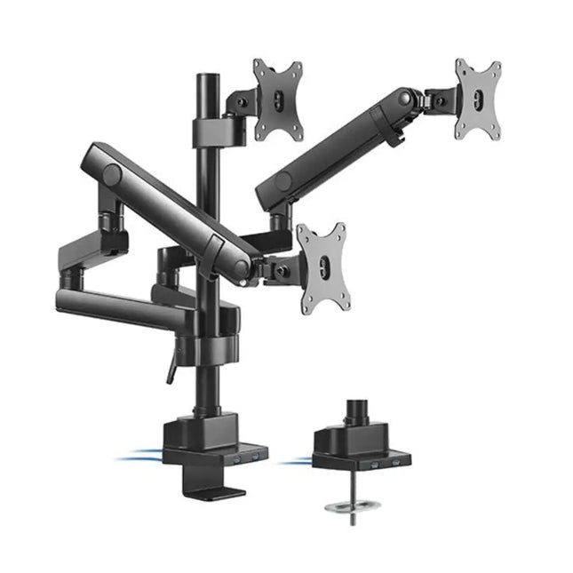 Brateck Triple Monitor Aluminum Slim Pole Held Mechanical Spring Monitor Arm Fit Most 17' - 27' Monitors Up to 7kg per screen VESA 75x75/100x100 - CCTV Guru