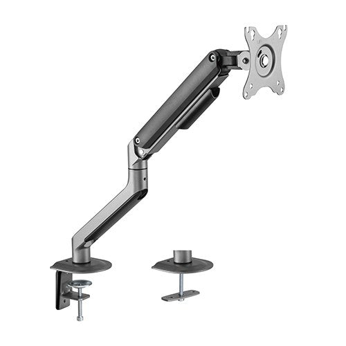 Brateck Single Monitor Economical Spring - Assisted Monitor Arm Fit Most 17' - 32' Monitors, Up to 9kg per screen VESA 75x75/100x100 Space Grey - CCTV Guru