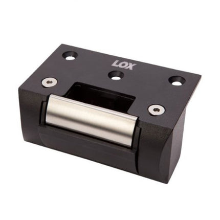 Complete LOX AMZB4-BLK architectural matte black L and Z bracket mounting kit, designed for single inward-opening doors.