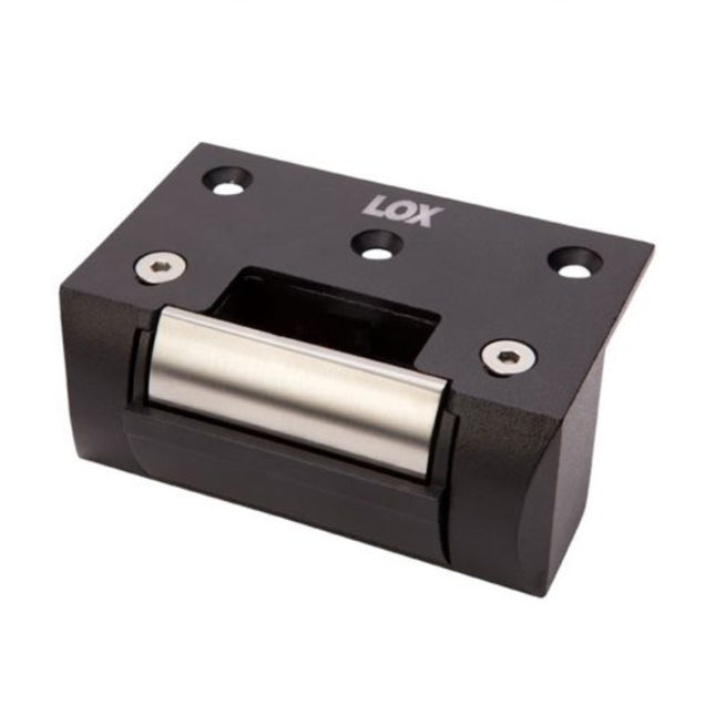 Complete LOX AMZB4-BLK architectural matte black L and Z bracket mounting kit, designed for single inward-opening doors.