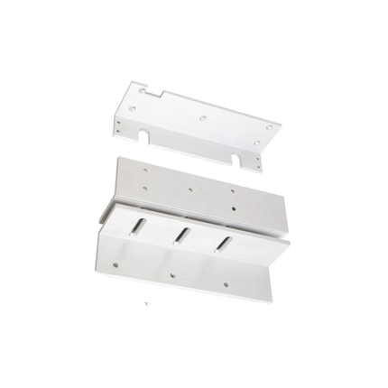Close up of the adjustable Z-bracket components for inward opening door security.