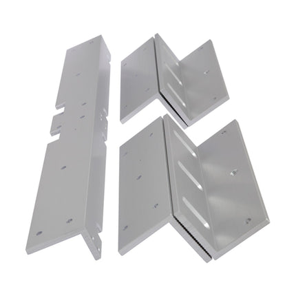 Complete LOX AMZB4-LP single low-profile L and Z bracket kit in a satin anodized finish, engineered for mounting individual magnetic locks.