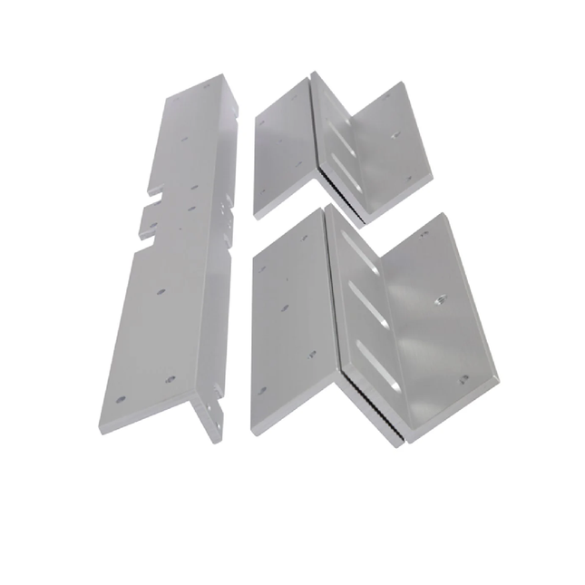 Adjustable Z bracket for inward opening double doors security installation.