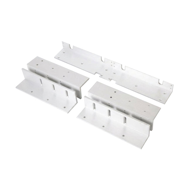 Complete LOX AMZB4D-LP double low-profile L and Z bracket kit in a satin anodized finish, engineered for mounting dual magnetic locks.