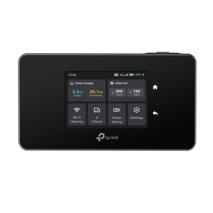 Inside view of the TP-Link M8550 pocket router, showcasing the unlocked nano-SIM card slot and the high-capacity removable battery.