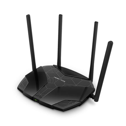 Rear physical connectivity view of the Mercusys MR70X router displaying full Gigabit WAN and LAN ports for high-speed wired devices.