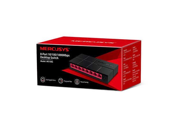 Mercusys MS108G 8 - Port Gigabit Desktop Switch, 8x Gigabit Ports, Compact Design, Plug N Play, Green Ethernet Technology - CCTV Guru