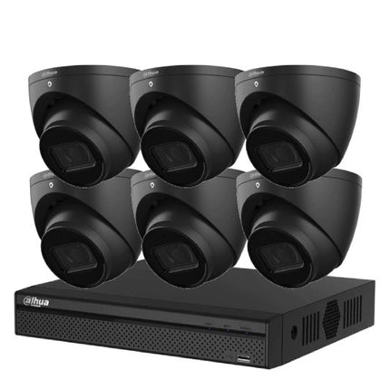 Dahua 5 MP + 8 Channels Kit: 6 x IP Turret Cameras, NVR, Black, NYS - K5086B - 4TB - CCTV Guru