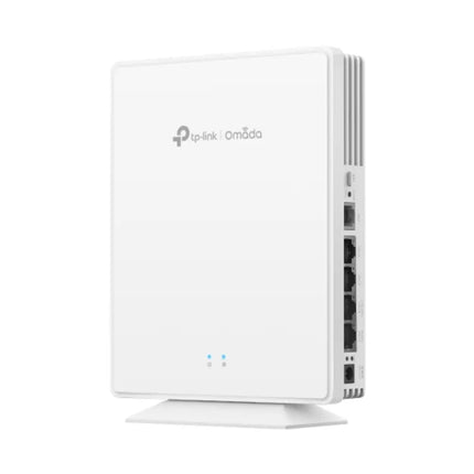 Rear view of the Omada EAP650-Desktop access point showing the Gigabit Ethernet port with PoE+ support, DC power input, and reset button.