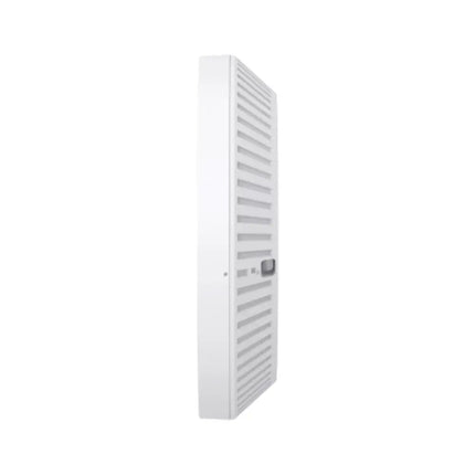 Rear view of the Omada EAP653 UR access point showing the single Gigabit Ethernet port supporting 802.3at PoE+ and the central reset button.