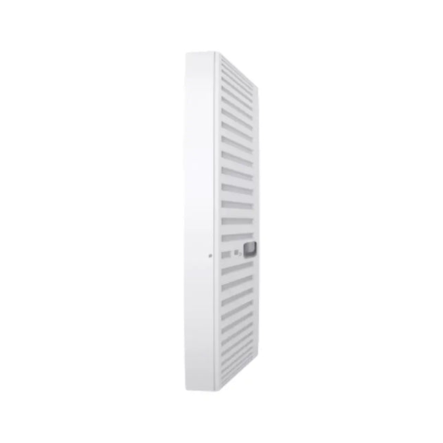 Rear view of the Omada EAP653 UR access point showing the single Gigabit Ethernet port supporting 802.3at PoE+ and the central reset button.