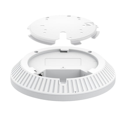 Side angled view of the Omada EAP723 commercial access point, highlighting its low-profile, compact chassis for discreet ceiling installation.