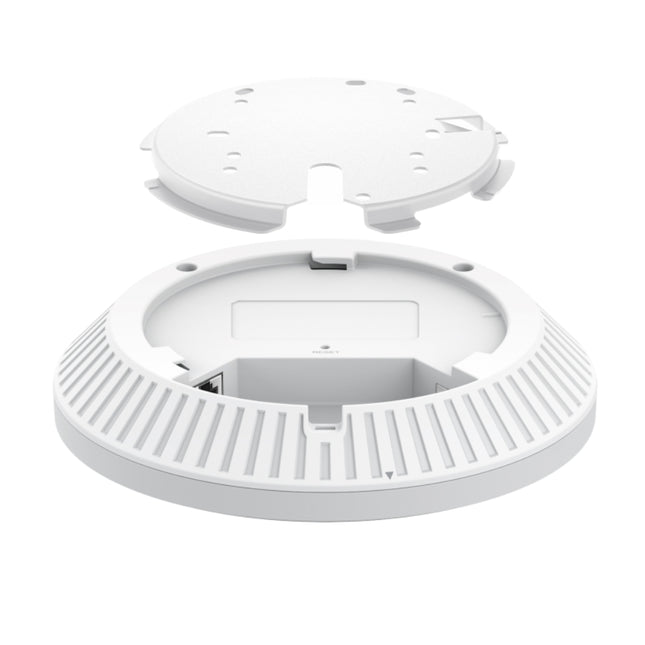 Side angled view of the Omada EAP723 commercial access point, highlighting its low-profile, compact chassis for discreet ceiling installation.