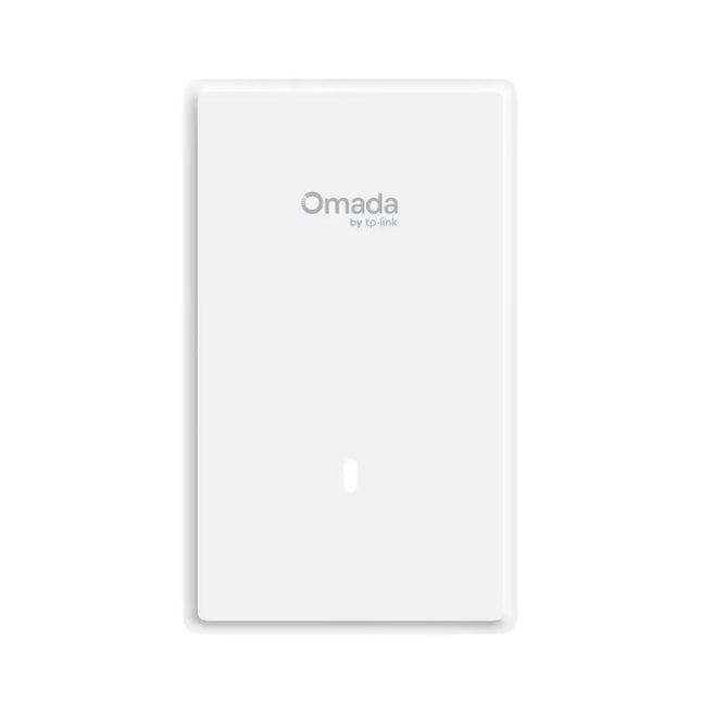 Bottom view of Omada EAP725-Wall showing 2.5G PoE pass-through and dual Gigabit RJ45 downlink ports.