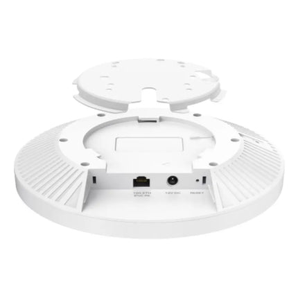 Close-up view of the underside interface on an Omada EAP787 access point, highlighting the 10Gbps Ethernet port for ultra-fast PoE++ backhaul connectivity.