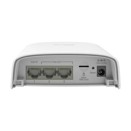 Omada ER703WP-4G outdoor mobile router mounted on an external pole, providing wireless connectivity and remote networking for an outdoor environment.