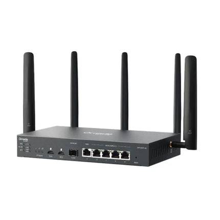 TP-Link Omada ER706WP-4G gateway deployed in a small business network setting, demonstrating 4G LTE failover and powering connected IP cameras via PoE+.