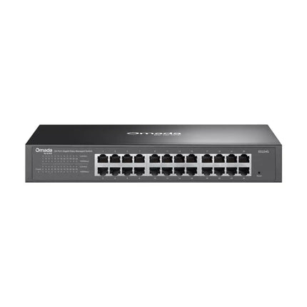 TP-Link Omada ES224G smart managed 24-port gigabit rackmount network switch in black.