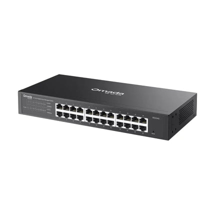 Front layout view of Omada ES224G switch showing 24 Gigabit RJ45 ports and 4 Gigabit SFP slots.