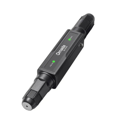 Front view of the white Omada PoE20E-Outdoor PoE adapter, showcasing its compact, weatherproof design and status LED indicator.