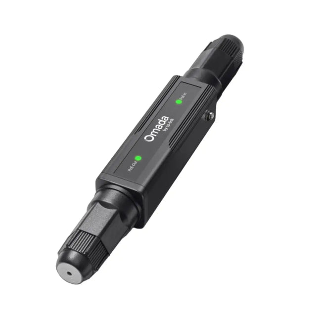 Front view of the white Omada PoE20E-Outdoor PoE adapter, showcasing its compact, weatherproof design and status LED indicator.