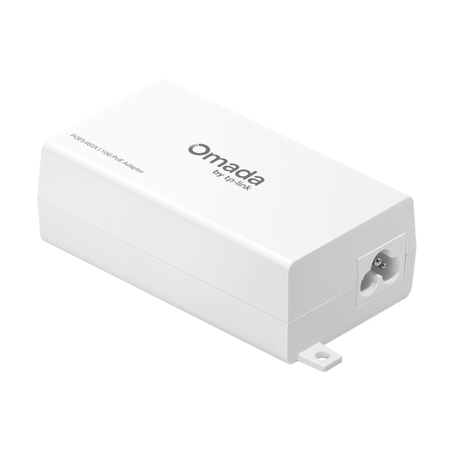 Side view of the POE5460X adapter showcasing the 10G Data In and 10G Power and Data Out Multi-Gigabit RJ45 ports.