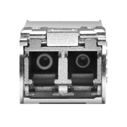 Close-up view of the Duplex LC/UPC connector interface on the SM6110-LR transceiver module.