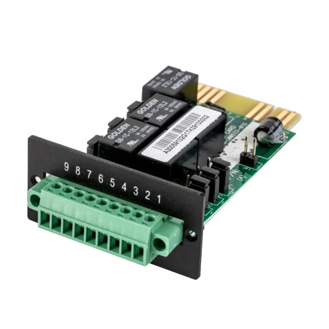 PowerShield PSAS400T internal relay communications expansion card showing PCB board components and mounting faceplate.