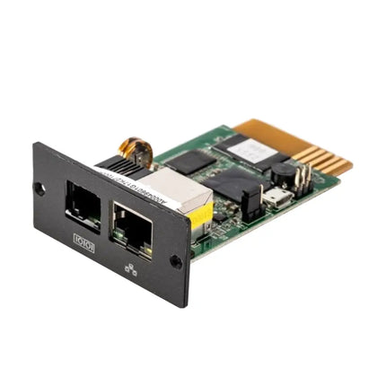 PowerShield PSSNMPv4 internal SNMP communications card faceplate featuring RJ45 network port and environmental monitoring device sensor port.
