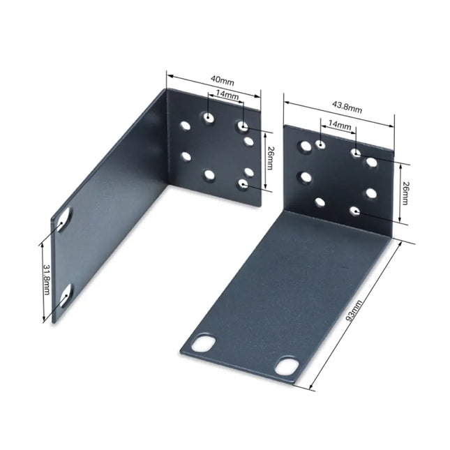 Full contents of the TP-Link RackMount Kit-13 package, displaying mounting ears and necessary installation hardware.