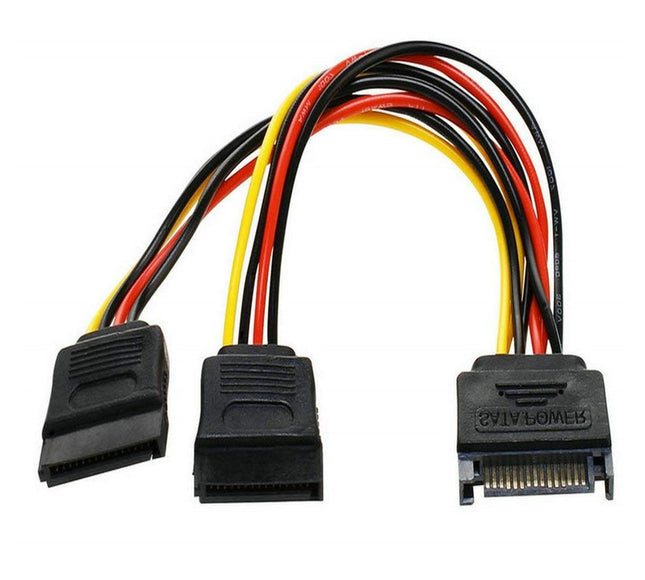 8Ware HDD SATA Power Splitter Y Cable Adapter 15cm 1x 15 - pin to 2x 15 - pin Male to Female 1 to 2 Extension - CCTV Guru