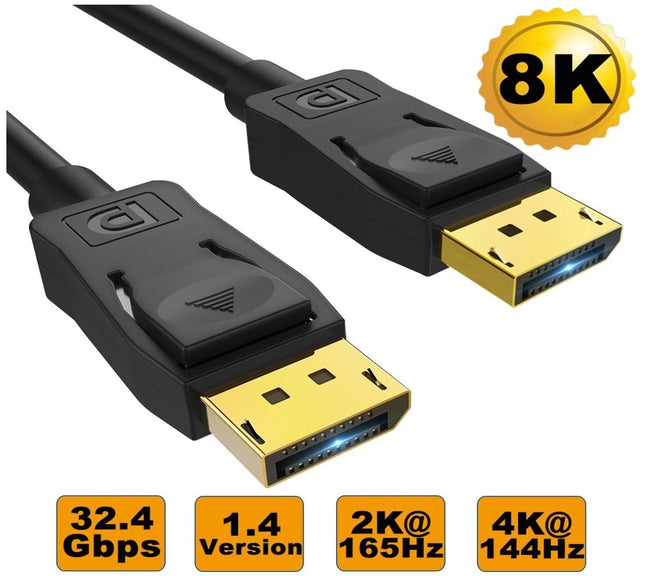 8Ware 3m Ultra 8K DisplayPort DP1.4 Cable - Male to Male Gold Plated 7680x4320 8K@60Hz 4K@144Hz 32.4Gbps UHD QHD FHD HDP HDCP HDTV HDR 28AWG - CCTV Guru